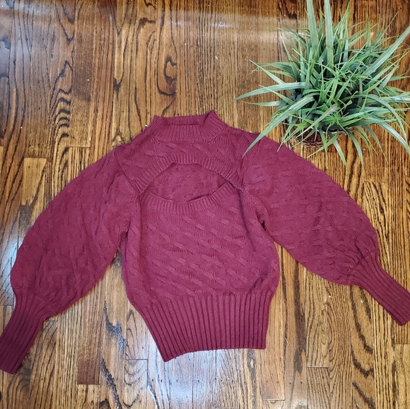 Francesca's Burgundy Corie Cable Cutout Swaeter - Picture 5 of 11